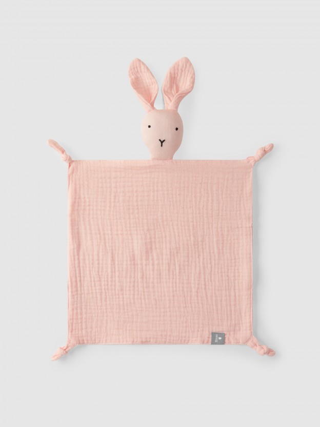 Baby security blanket rabbit in muslin