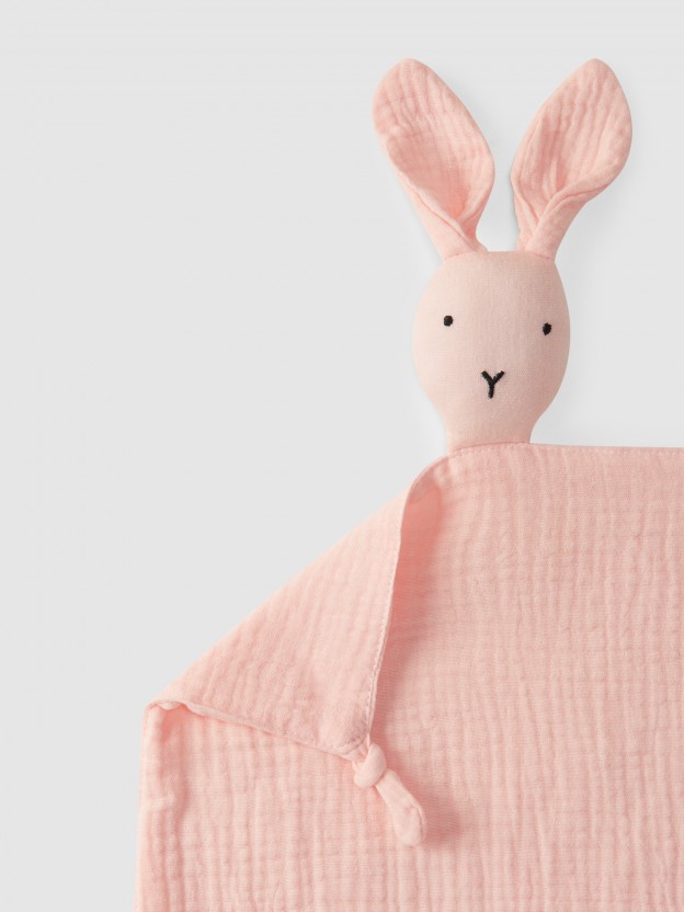 Baby security blanket rabbit in muslin