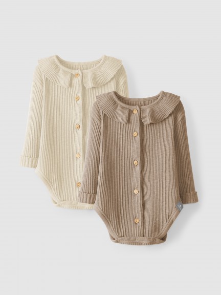 Set two ribbed jersey ruffled collar bodysuits