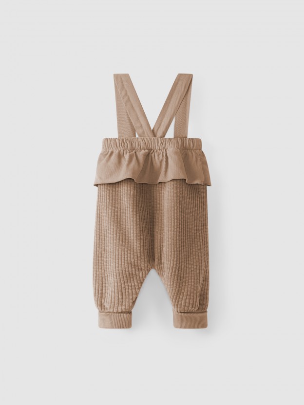Wide wale corduroy dungarees with ruffle