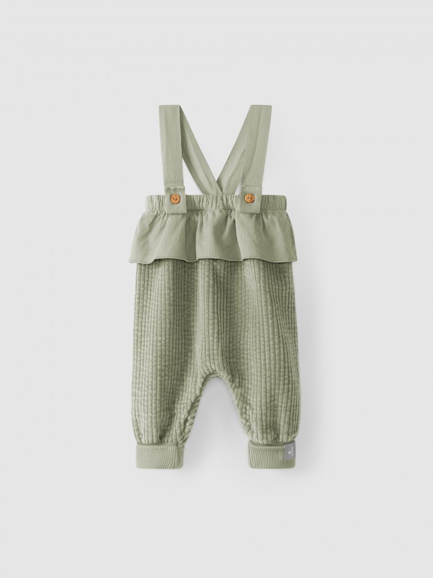 Wide wale corduroy dungarees with ruffle