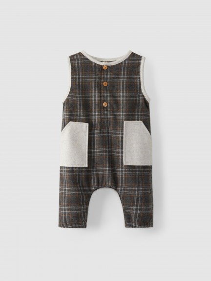 Plaid dungarees with pockets