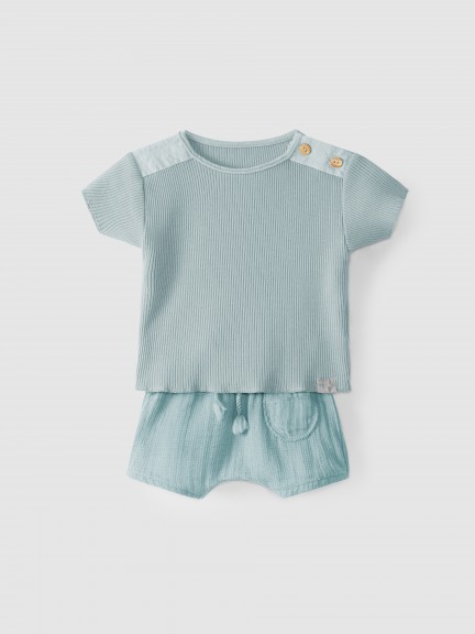 Kit cales musseline e t-shirt algodo canelado