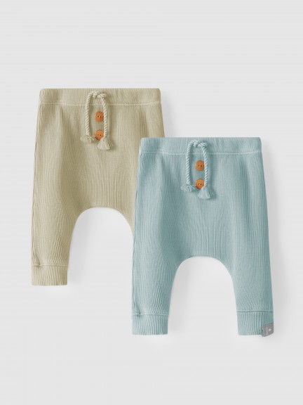 Set of two pants in ribbed cotton
