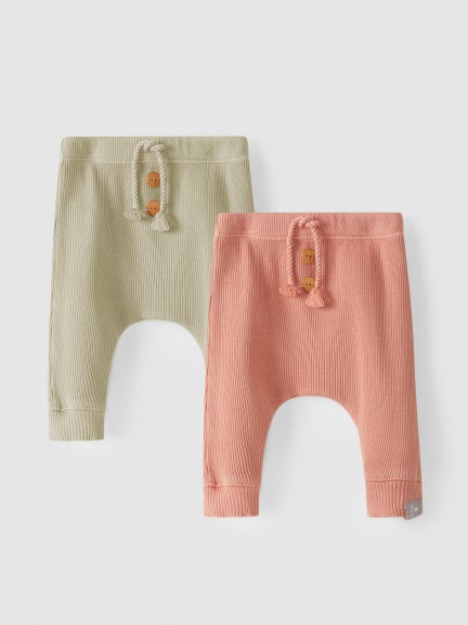 Set of two pants in ribbed cotton