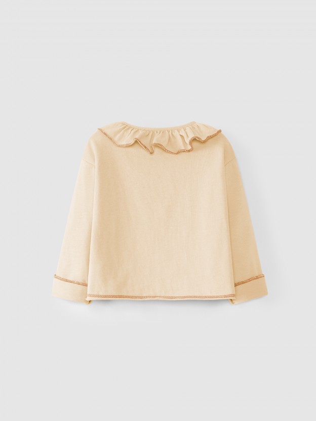 Cotton jacket with ruffled collar