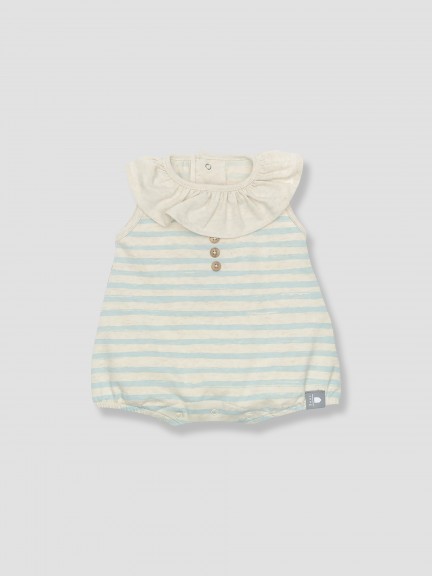 Striped shortie with ruffled collar
