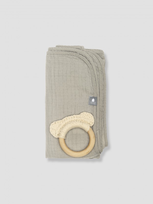 Swaddle + natural wood teether set