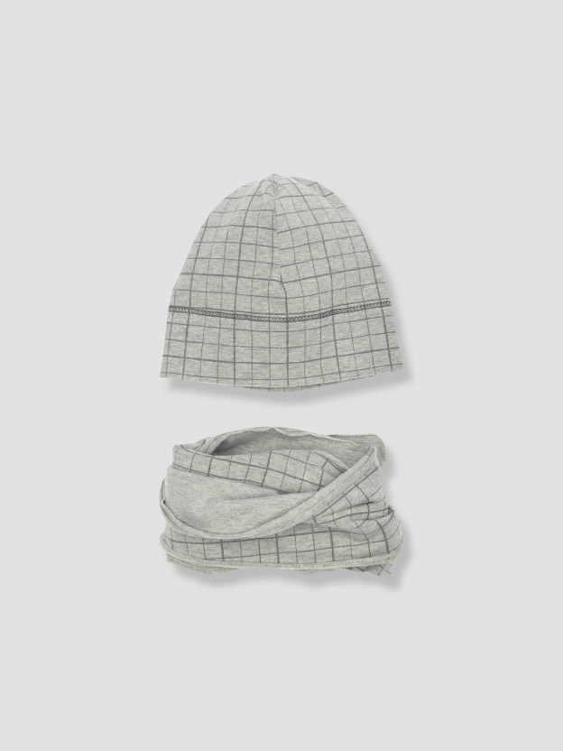 Tattersall hat and bandana bib set