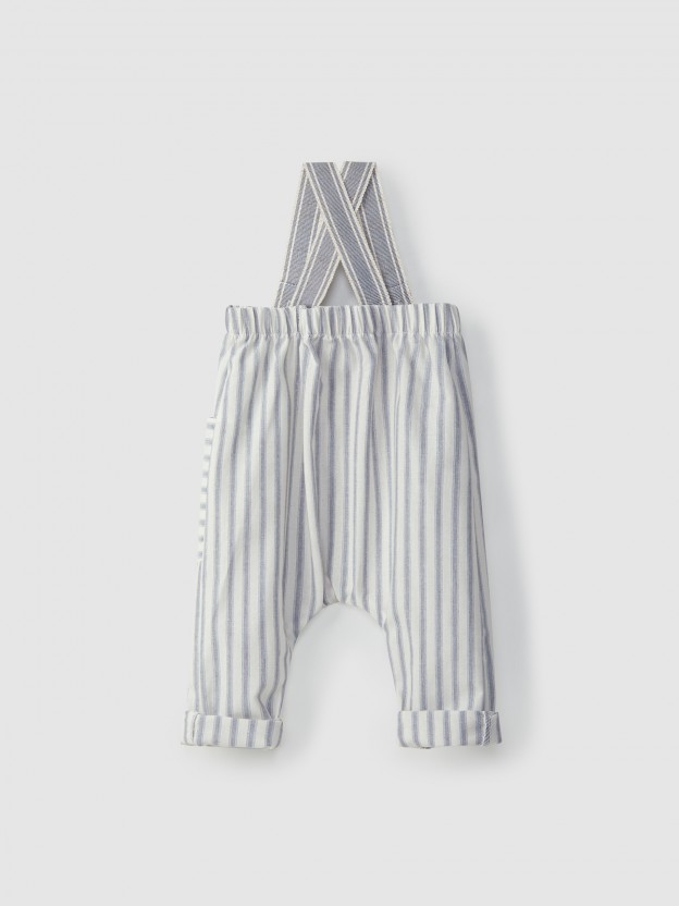 Set striped dungarees with pocket + t-shirt