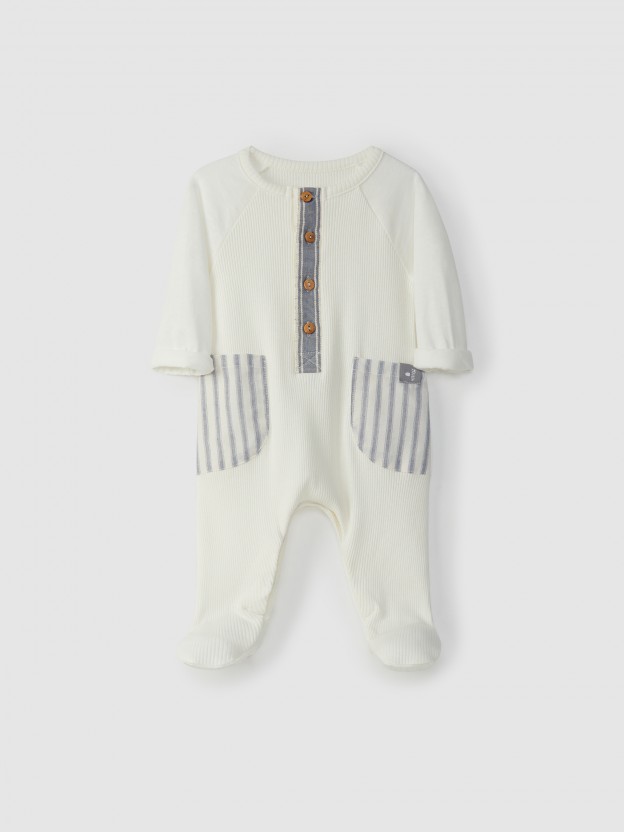 Ajour organic cotton romper with pockets