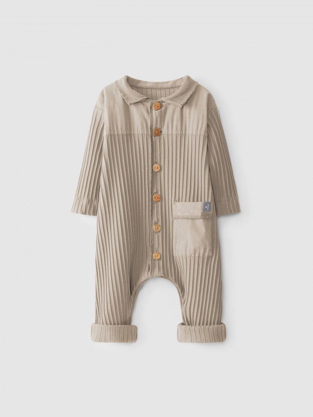 Ribbed jersey jumpsuit peak collar