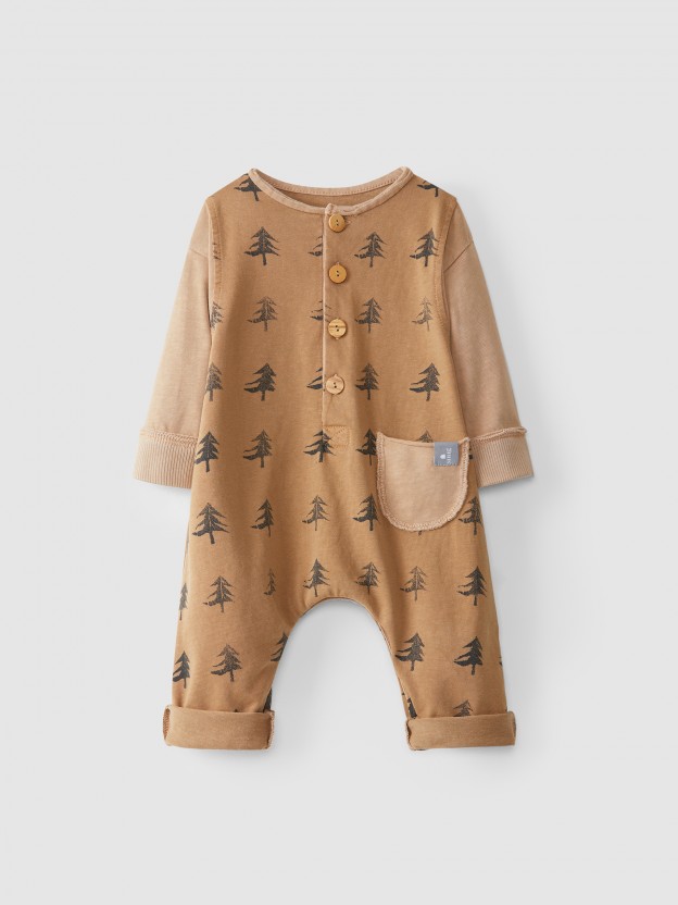 Pine trees two-in-one jumpsuit with pocket