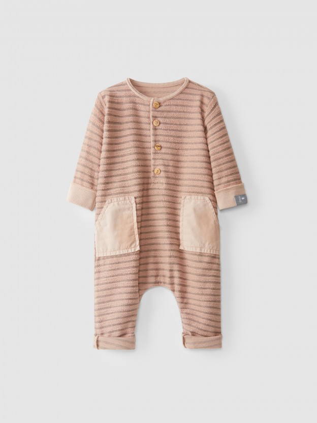 fleece striped jumpsuit with pockets