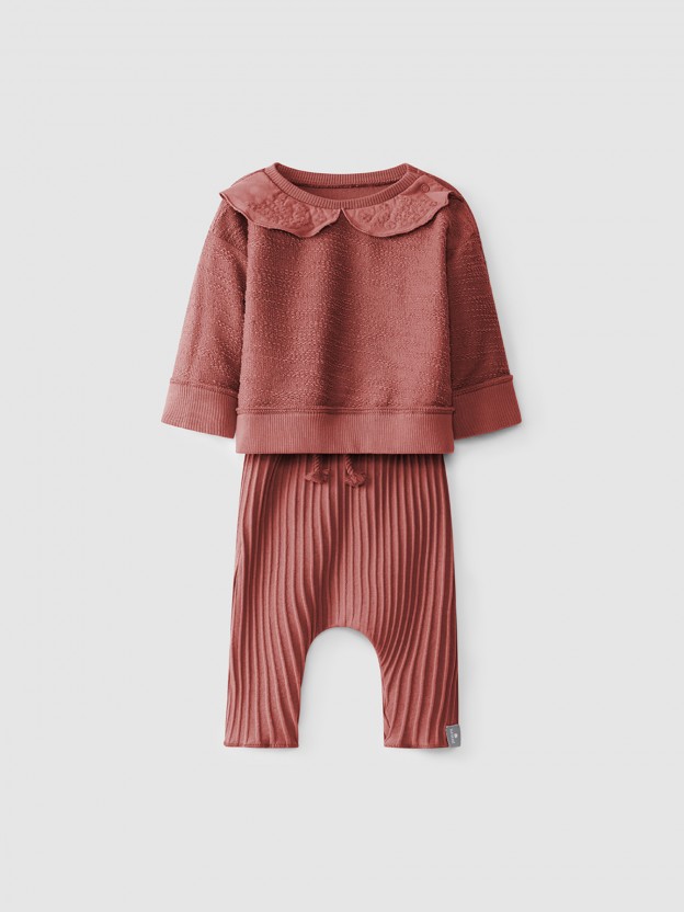 Kit sweat em felpa com gola + calas