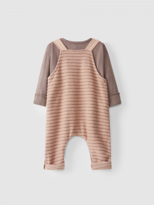 Striped fleece dungarees and sweat kit