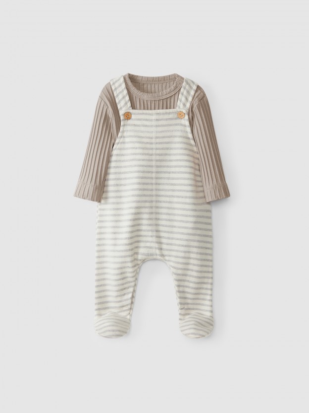 Striped fleece dungarees and body kit