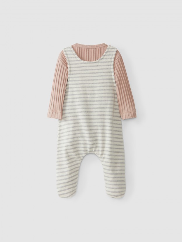 Striped fleece dungarees and body kit
