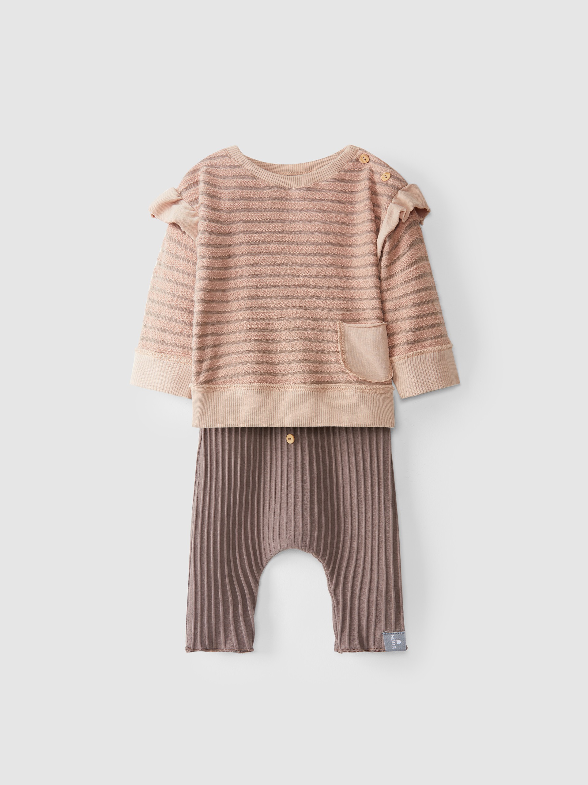 Kit calças e sweat em felpa de riscas relevo