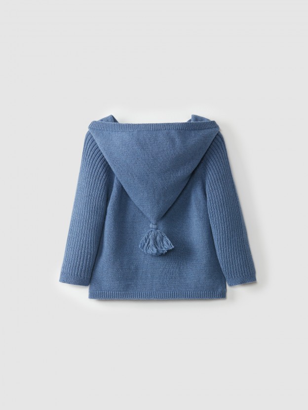 Knitted cashmere/merino hooded jacket