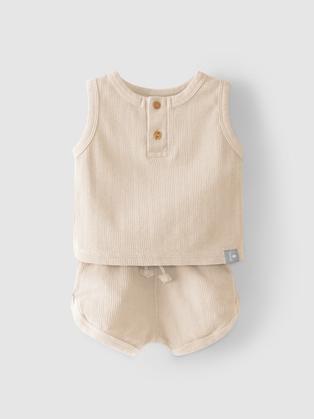 Singlet and shorts set cotton textured