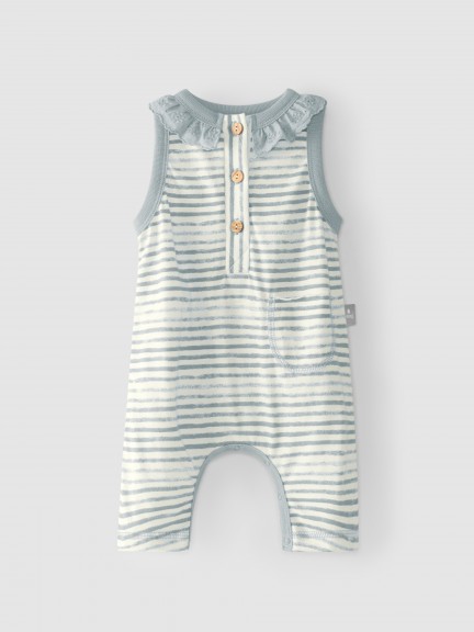 Striped dungarees with embroidered ruffled collar