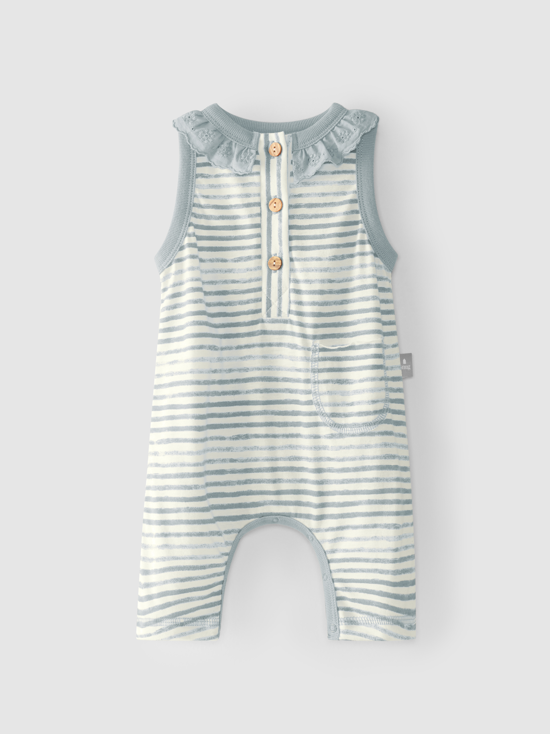 Striped dungarees with embroidered ruffled collar