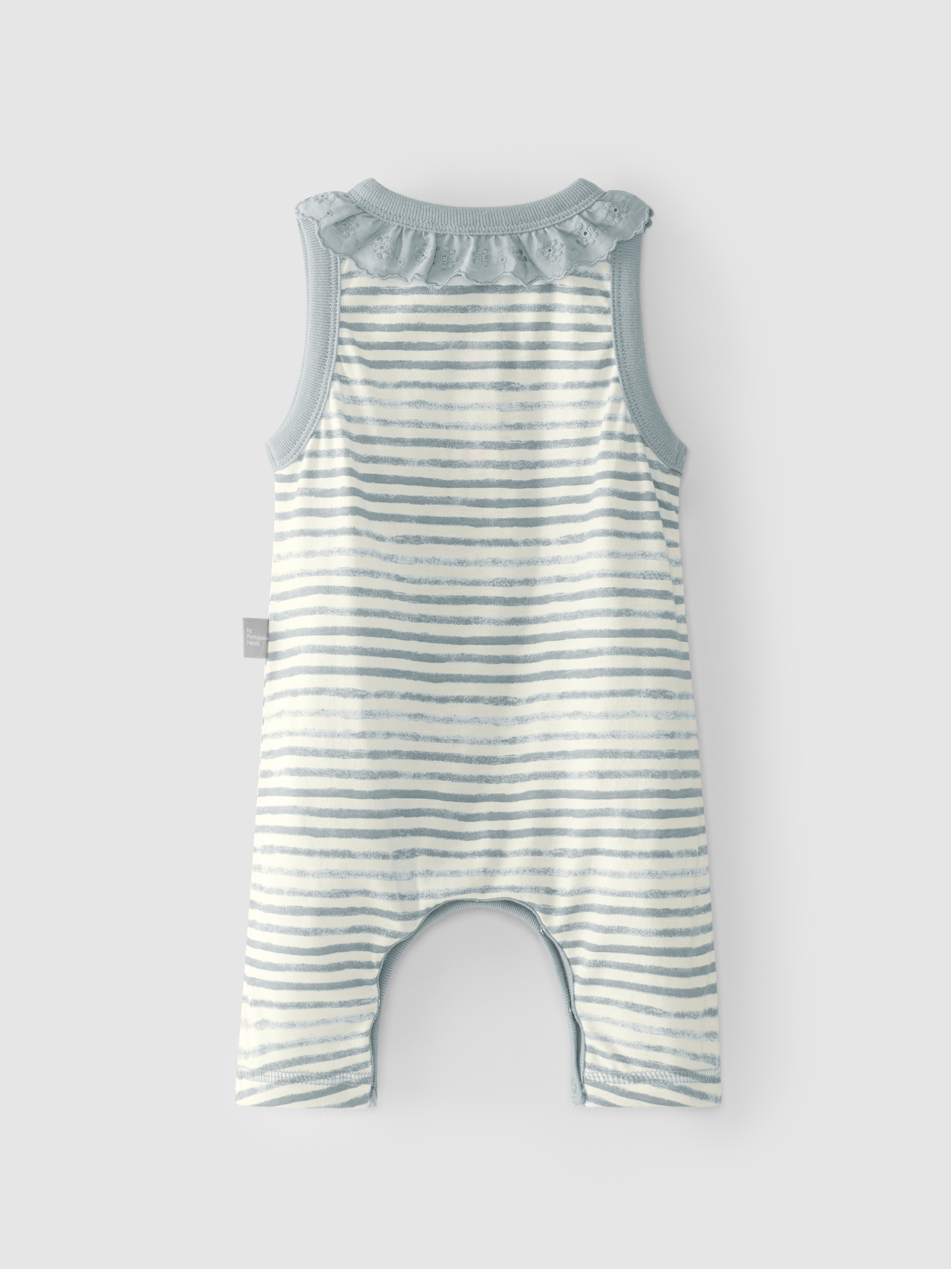 Striped dungarees with embroidered ruffled collar