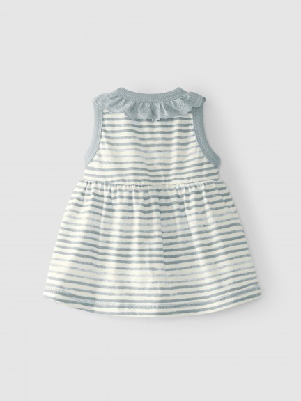 Vestido riscas com gola bordada Vestido riscas com gola bordada