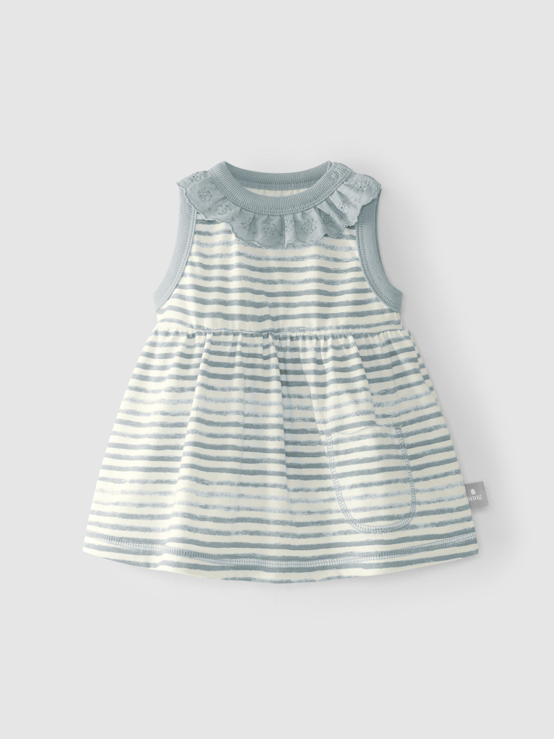 Vestido riscas com gola bordada