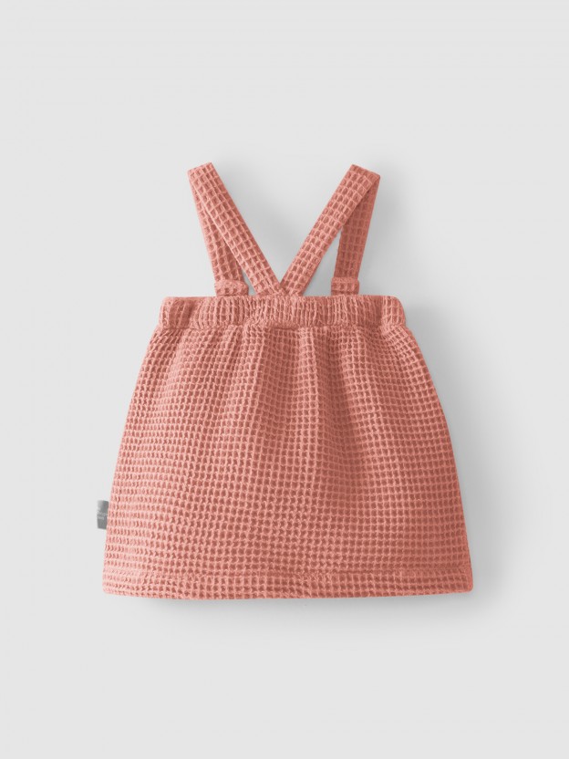High-waisted, under-bust skirt with suspenders waffle weave