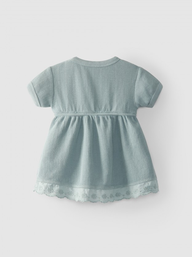 Dress textured cotton with embroidered ruffle