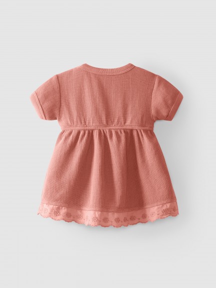 Dress textured cotton with embroidered ruffle Dress textured cotton with embroidered ruffle