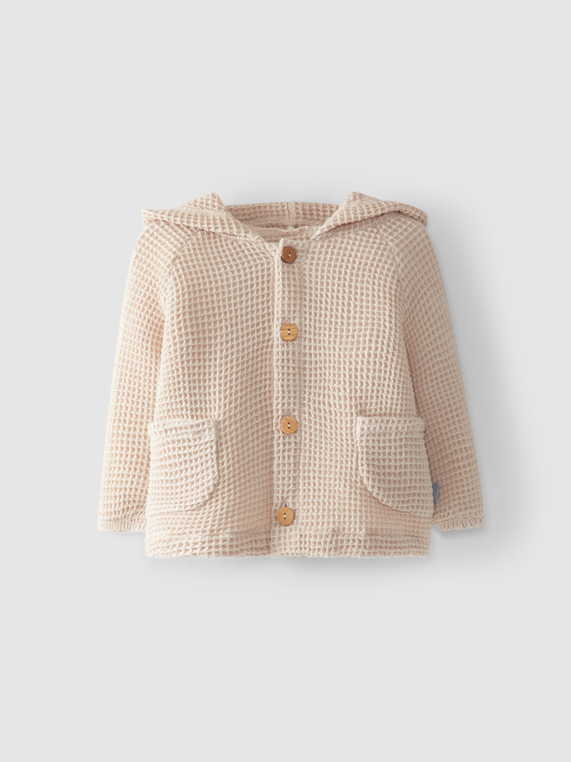 Casaco com capuz tecido waffle