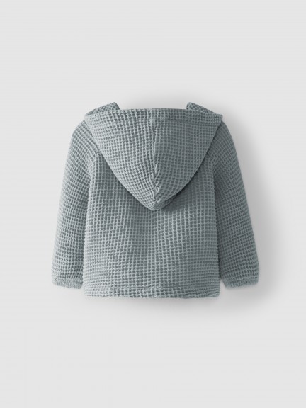 Casaco com capuz tecido waffle Casaco com capuz tecido waffle