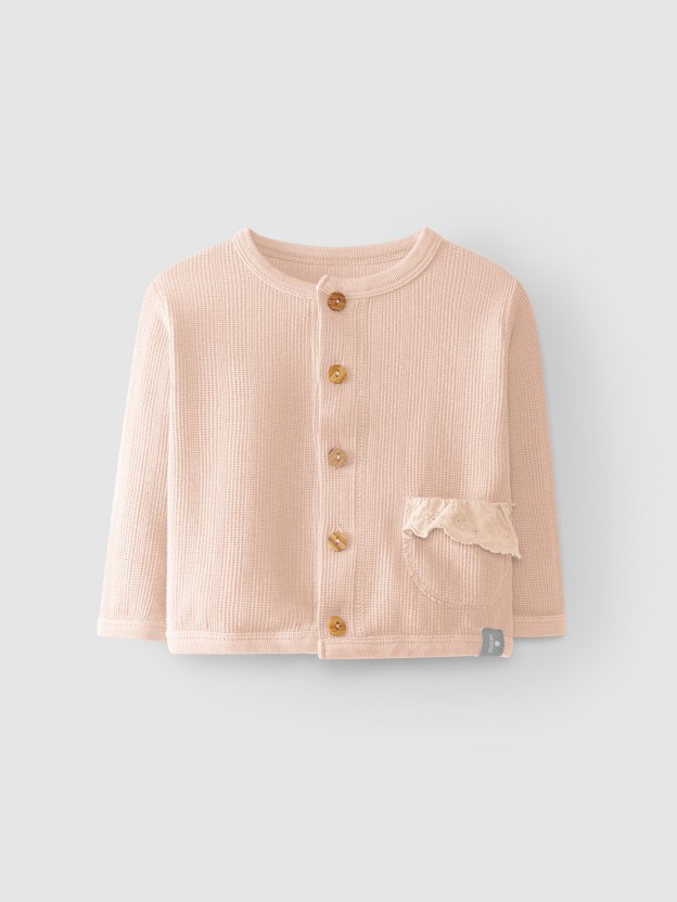 Jacket pocket with textured cotton ruffle