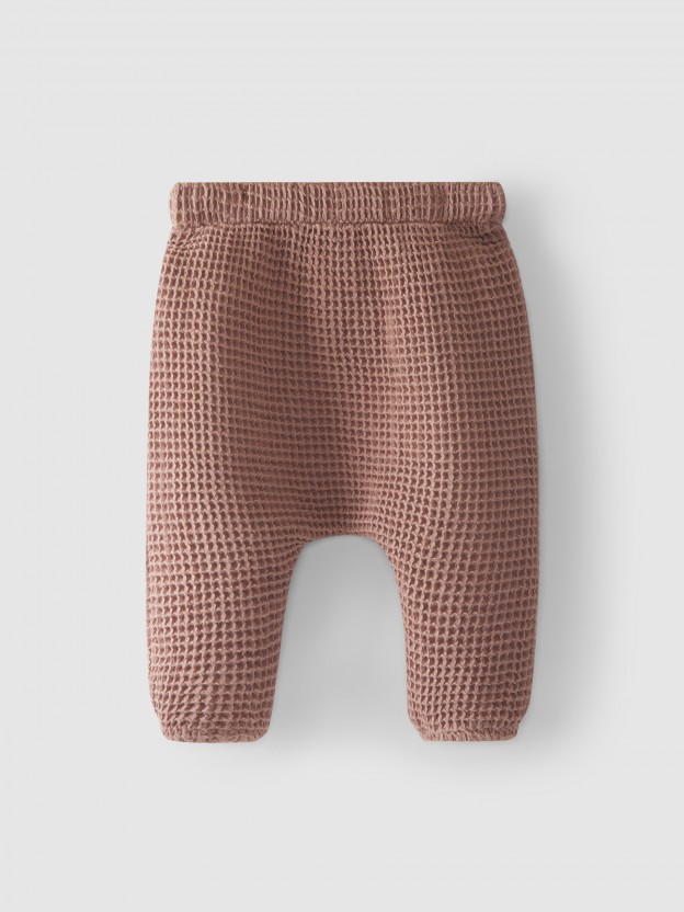 Pull-up pants waffle weave