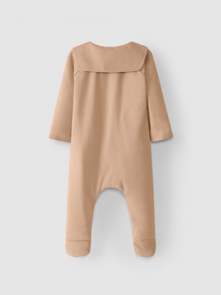 Babygrow with collar in micro-ribbed velvet Babygrow with collar in micro-ribbed velvet