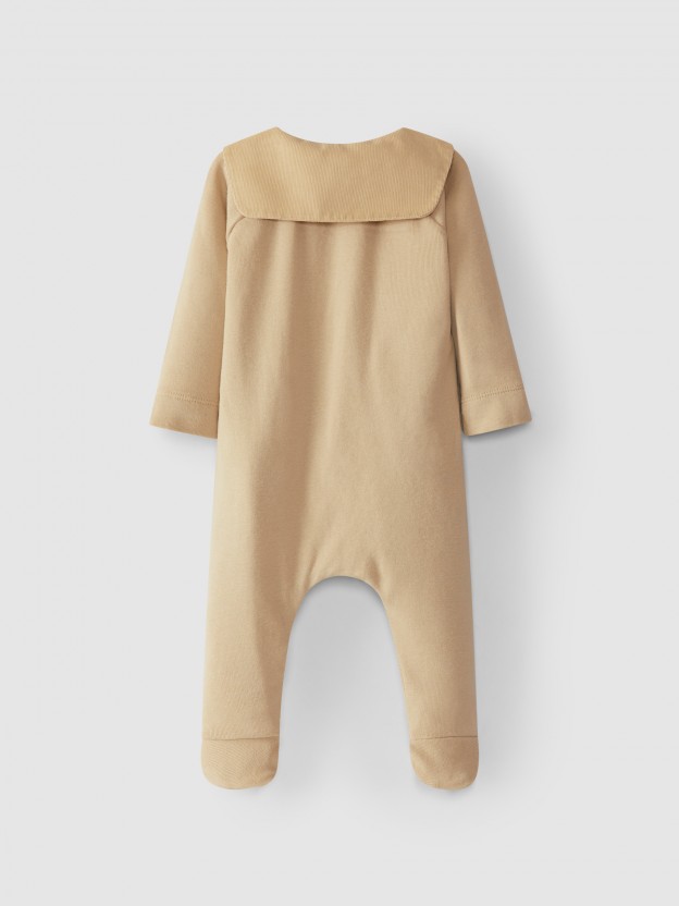 Babygrow with collar in micro-ribbed velvet
