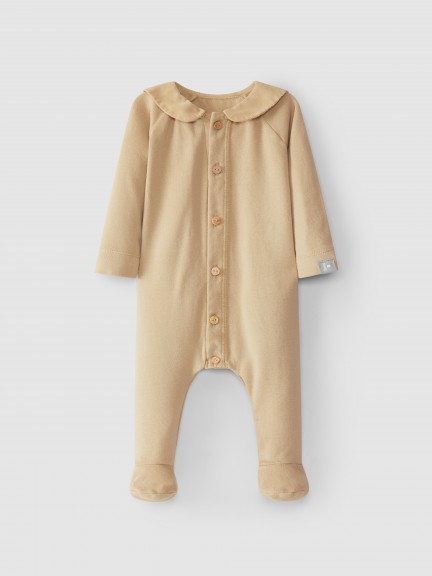 Babygrow with collar in micro-ribbed velvet