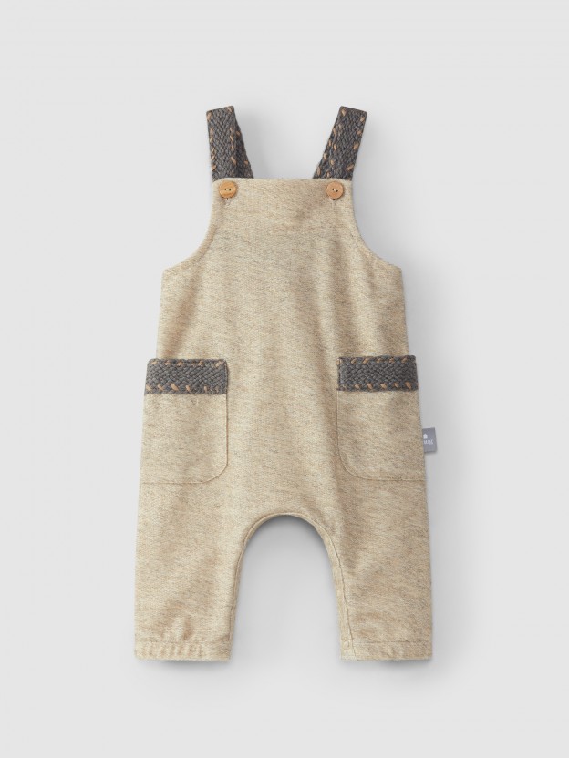 Dungarees with wool plush pocket