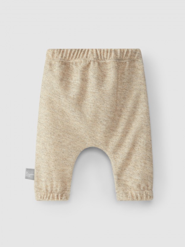 Pants with ribbon with knitted-effect detail