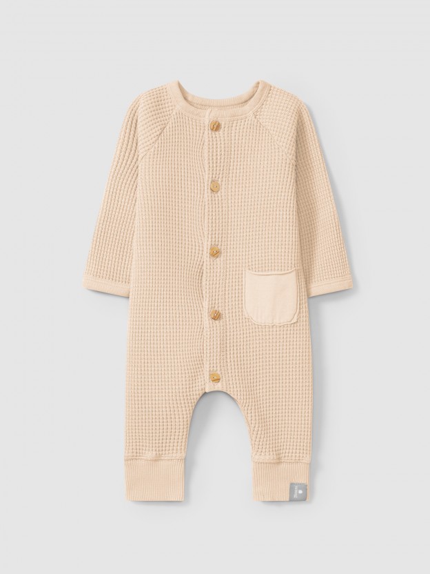 Waffle weave romper with pocket