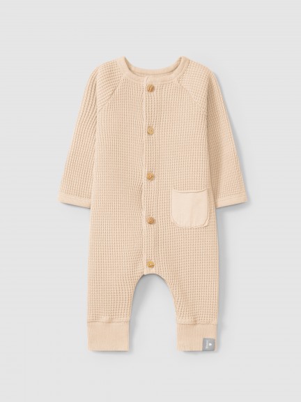 Waffle weave romper with pocket