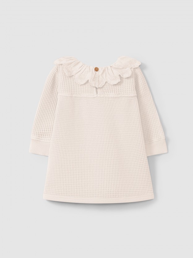 Waffle weave dress with ruffled collar