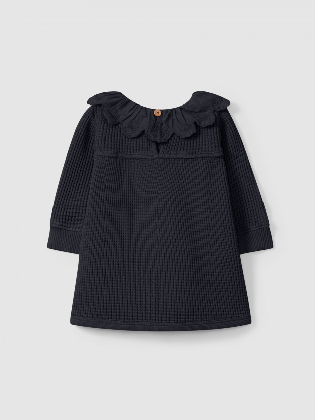 Waffle weave dress with ruffled collar