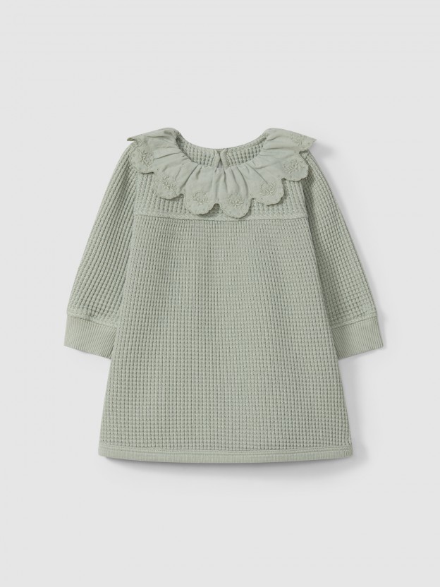 Waffle weave dress with ruffled collar