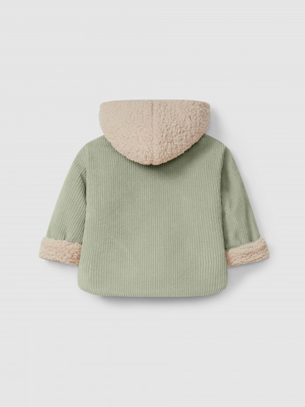 Abrigo con capucha en terciopelo de algodón orgánico Abrigo con capucha en terciopelo de algodón orgánico