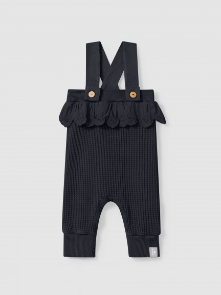 Waffle weave dungarees with ruffled detail