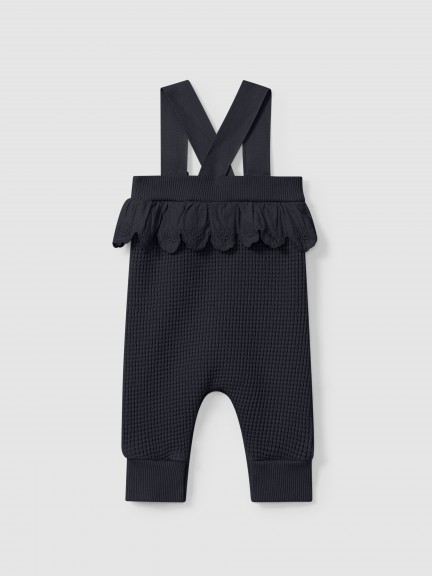 Waffle weave dungarees with ruffled detail Waffle weave dungarees with ruffled detail
